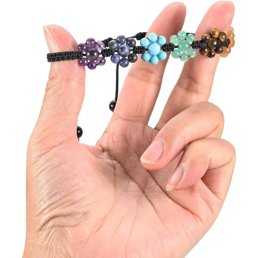 7 Flower Healing Crystals Yoga Stone Bead Chakra Relax Bracelet for Womens Mens - Picture 5 of 7